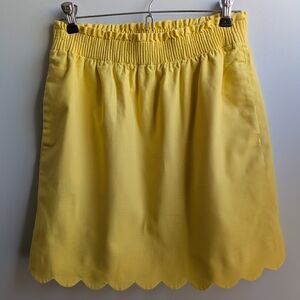 J. Crew Bright Yellow Scallop-Hem Elastic Waist Linen/ Cotton Blend Skirt Size 2